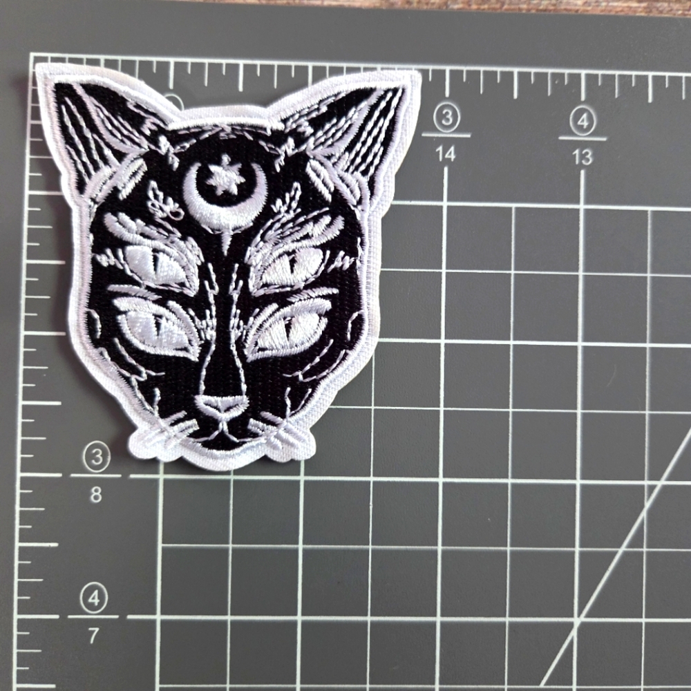 Moon Child Occult Illuminati Kitty Cat Witch Goth Iron On Patch - Picture 2 of 2